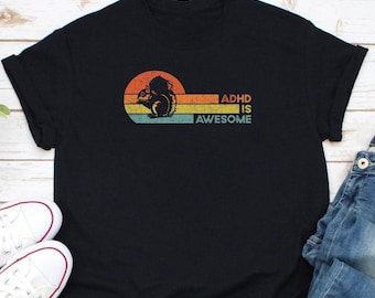 Camiseta "TDAH é incrível" com o esquilo, camiseta vintage para TDAH, camiseta de conscientização sobre TDAH, camiseta de apoio ao TDAH, camiseta para transtorno de déficit de atenção e hiperatividade