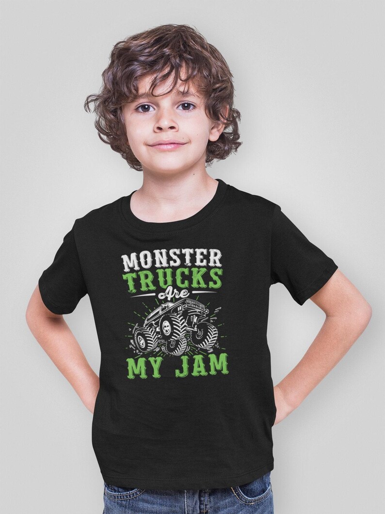 Camiseta "Monster Trucks Are My Jam", camiseta de Monster Truck, camiseta para amantes de los camiones de carreras, camiseta de Monster Truck para niños, camiseta de cumpleaños de camión, regalo para camioneros imagen 2