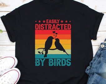 Maglietta "Facilmente distratto dagli uccelli", Maglietta per birdwatching, Regalo per birdwatcher, Maglietta per amanti degli uccelli, Maglietta per amanti degli uccelli, Maglietta per ornitologi