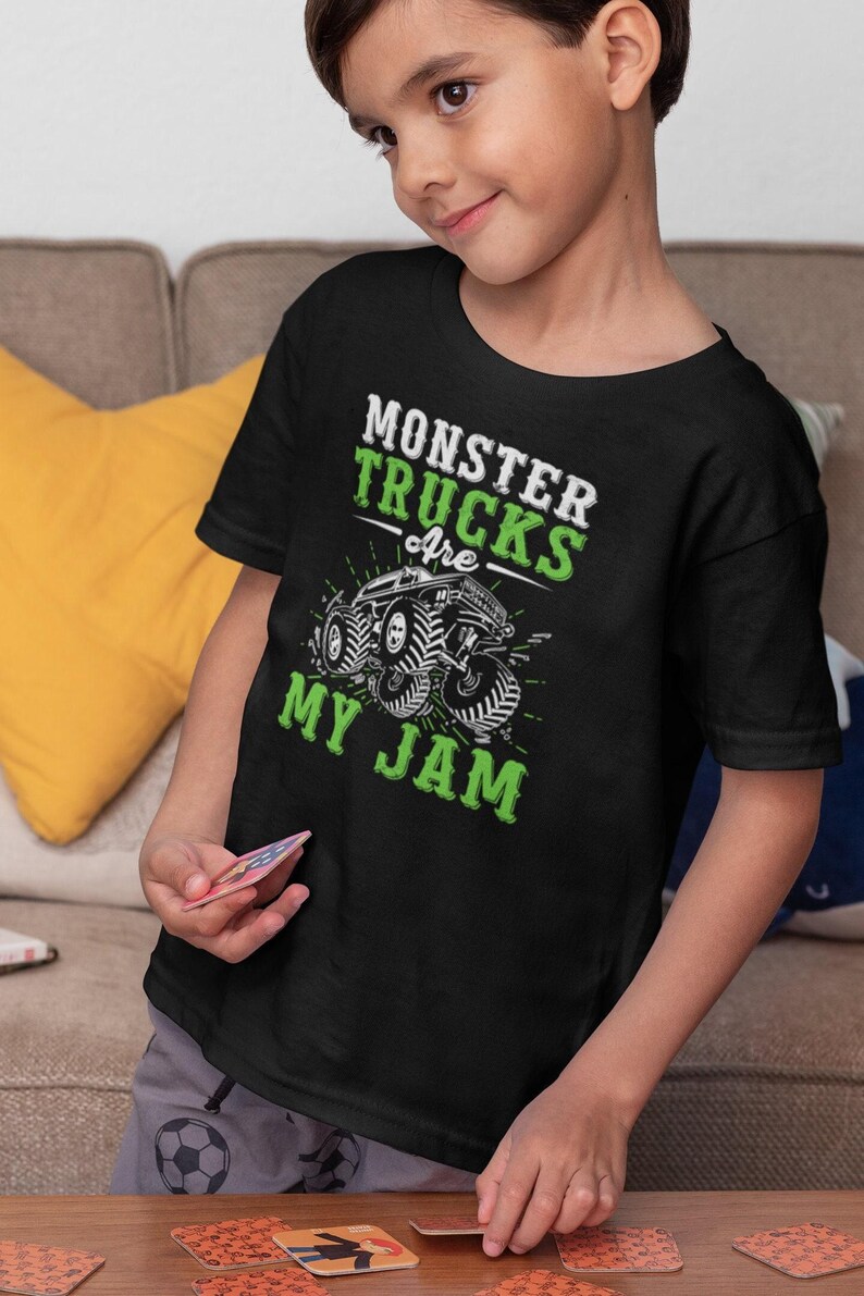 Camiseta "Monster Trucks Are My Jam", camiseta de Monster Truck, camiseta para amantes de los camiones de carreras, camiseta de Monster Truck para niños, camiseta de cumpleaños de camión, regalo para camioneros imagen 4