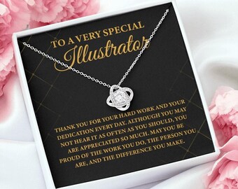 Illustrator Gift, Love Knot Necklace, 14k White Gold