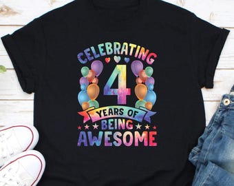Camiseta comemorando 4 anos de incrível, camiseta de 4º aniversário, camiseta "Four Ever Young", camiseta de quatro anos, camiseta de quarto aniversário, eu tenho 4 anos