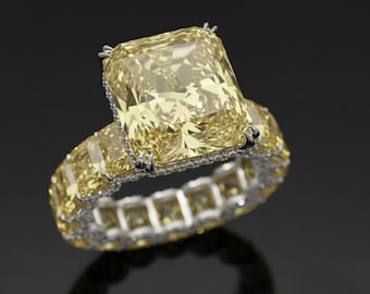 Lab Grown Yellow Diamond Ring 925 Sterling Silver Statement Ring Birthstone Gift | Dainty Pavé Diamond Ring