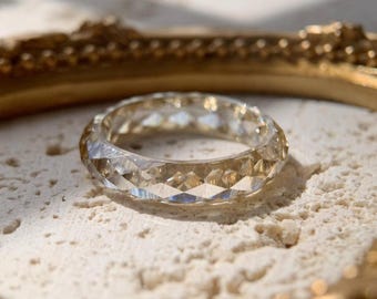 Yellow Light Zircon Eternity Band Ring Warm Tone Zircon Ring Wedding Band | Luxury Diamond Cut Ring