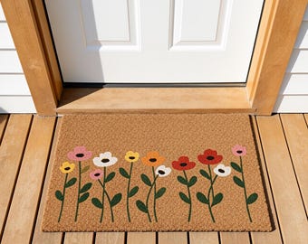 Custom Colorful Wildflower Doormat,Spring Welcome Mat,Cute Floral Front Doormat,Boho Spring Summer Doormat,Cute Tulip Flower Floor Mat