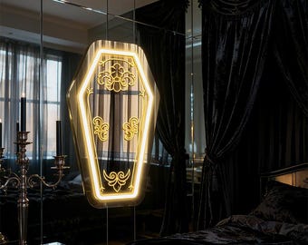 Coffin Mirror Neon Sign,Gothic Home Decor,Goth Lover Gift,Coffin Neon Sign Decor,Goth Dark Wall Art,Halloween Wall Decor,Goth Coffin Decor