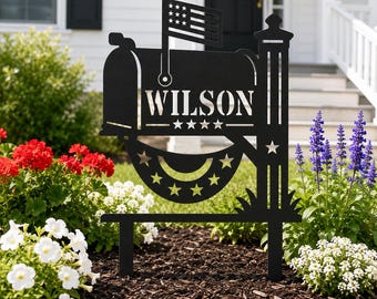Personalized Mailbox Garden Stake, Patriotic Mailbox Yard Art, Front Yard Lawn Decor, Housewarming Gift