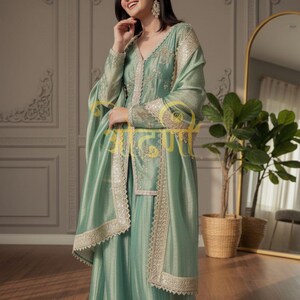 slim fit dress slacks Buy Evanik Green Fendi Silk With thread Sequence Work Anarkali Suit Online  at Low Price main image 1
