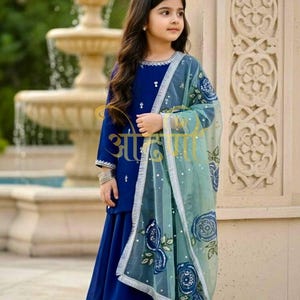 Robe Salwar Kameez Bleu Et Blanc Pour Fille Taille 28 - Occasion Très Bon état - Cérémonie, Mariage