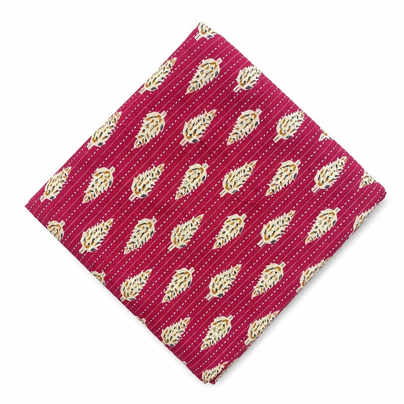 Kantha Embroidery Fabric by the Yard: 100% Cotton Indian Print Red
