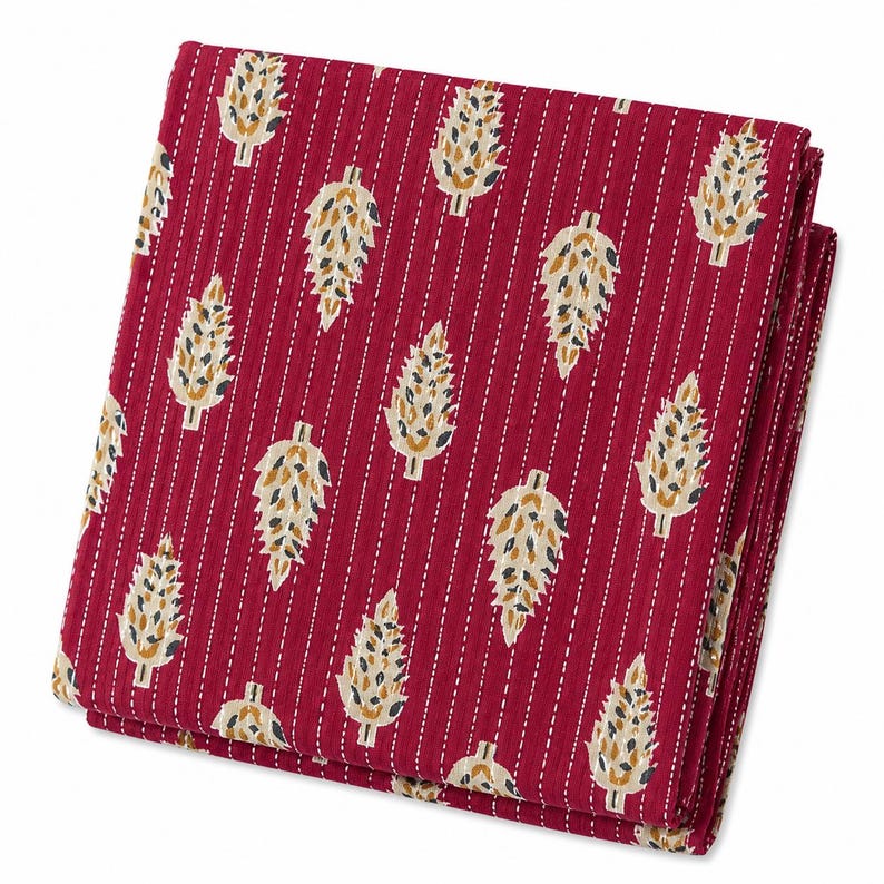 Kantha Embroidery Fabric by the Yard: 100% Cotton Indian Print image 1