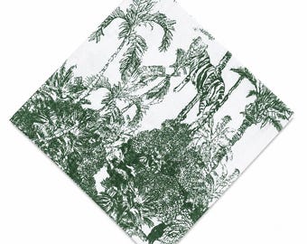 White Cotton Jungle Safari Fabric: Handmade Block Print - By The Yard