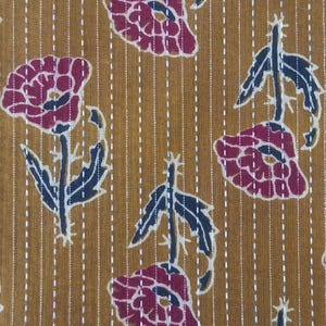 Kantha Embroidery Fabric by the Yard: 100% Cotton Indian Print Mustard Yellow