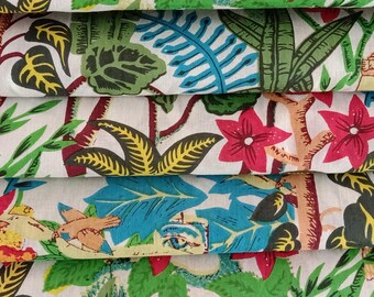 Handmade Jungle Animal Print Cotton Fabric by Yard, Block Print Upholstery, Boho Craft Material