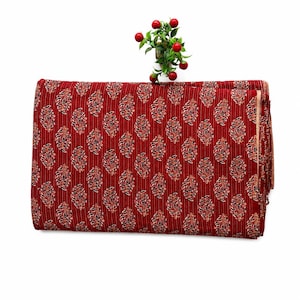 Red Kantha Stitch Cotton Fabric: Indian Block Print, Boho Quilting Material