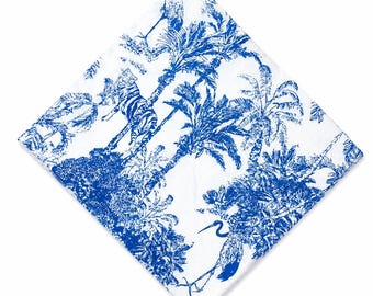 Jungle Animal Block Print Fabric: White Cotton Quilt & Upholstery