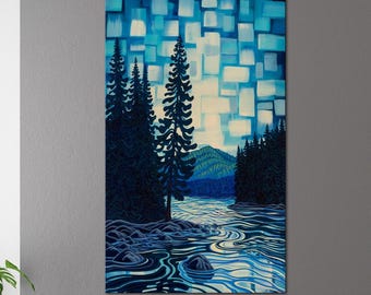Athabasca-rivier, Jasper National Park, 24 x 40, print op canvas, klaar om op te hangen