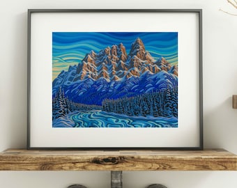Castle Mountain 5X7, art print, canadian artist, ready to frame