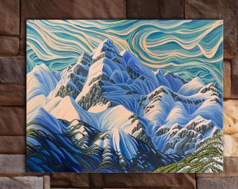 Swirling Current, Ski, Mountains, 24X30, Print on Canvas, Giclee