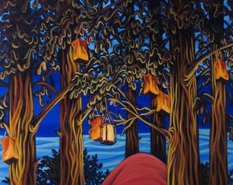 Cedar Tree Campsite Print | Forest Lanterns, Signed 8x10