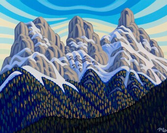 Three Sisters, Canmore, 14x20, Original Painting, Canadian Artist, Ready to Hang, Gallery Canvas