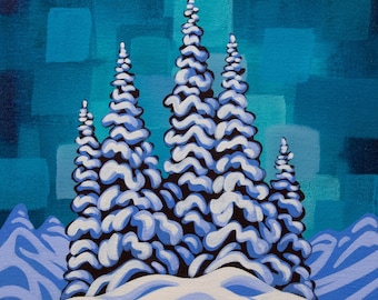 High Alpine X, 12"X12", original painting, Canadian Artist, ready to hang, gallery canvas