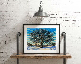 Mansfield Oak Tree Print, Barrie Ontario Winter Landscape (8x10)