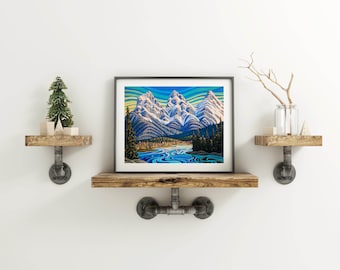 Three Sisters Canmore, 8X10, art print, canadian artist, ready to frame