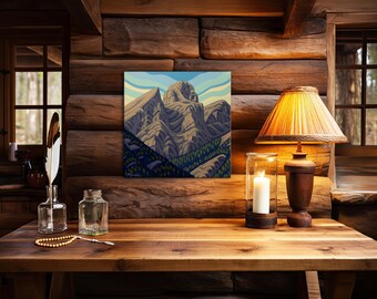 Three Sisters, Fernie, 12X12, Original Painting, Canadian Artist, Ready to Hang, Gallery Canvas