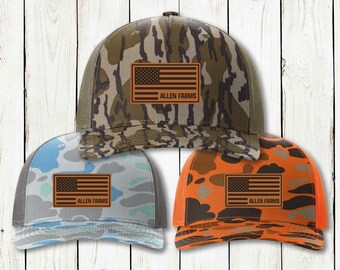 American Flag Leather Custom Farm Hat, Camo Hat, Personalized Farm Girl Hat, Farm Wife Hat, Farmer Gift, Custom Name Hat, Richardson 112 Hat