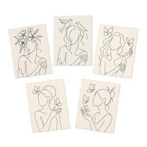 Elegant Multi-Design Greeting Cards - Set of 5, Hand-Drawn Floral Art, Thank You Cards, Birthday Greetings, Artistic Stationery, [...]