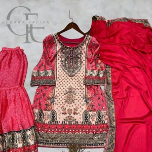 Designer Red  Kurti Sharara  Suit For Women with Real Mirror Work, Party Wear Suit, Sangeet Party Wear Suit Top Sharara Suit