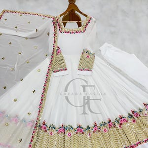 Pakistani Designer White Full Flaired Anarkali  Fully Embroidered Sequence Work Readymade Salwar Kameez Stitched Wedding Wear Outfit