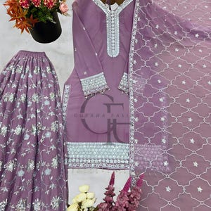 Pakistani Eid Special Indian Dress Sharara Kurti Dupatta Suit,Sharara Kurti Ramadan Partywear Purple Salwar Kameez Ready To Wear Indian Suit