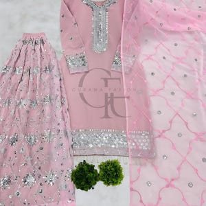 Pakistani Eid Special Indian Dress Sharara Kurti Dupatta Suit,Sharara Kurti Ramadan Partywear Pink Salwar Kameez Ready To Wear Indian Suit