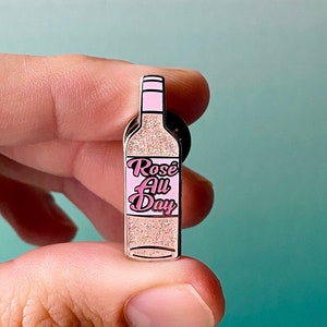 Wine, Wine Pin, Rosé Pin, Rosé Enamel Pin, Rose Pin, Enamel Pin, Pin, Wine Bottle, Cocktail, Accessory, Gift, Pink, Glitter