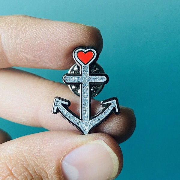 Anchor Enamel Pin, Anchor Pin, Nautical Pin, Nautical, Enamel Pin, Hard Enamel, Pin, Anchor, Glitter, Heart, Jewelry, Accessory, Gift