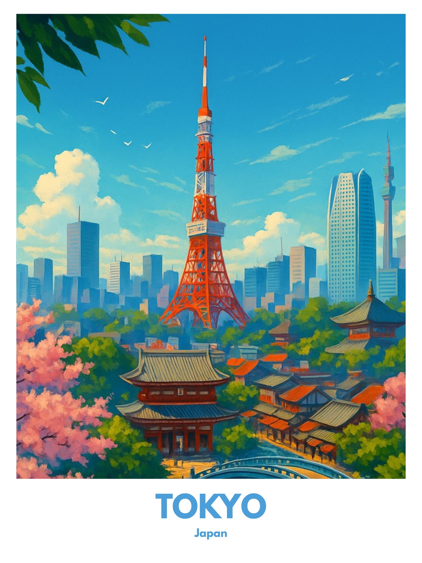 Tokyo Japan Travel Poster – Retro City Wall Art Print | Japanese ...