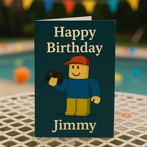 Cartão de aniversário gamer para meninos – Impressão personalizada inspirada no Roblox – Download digital