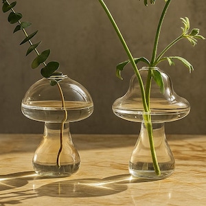 Mushroom Shaped Glass Vase – Hydroponic Plant Propagation Station | Creative Clear Glass Flower Vase for Home & Living Room Decor