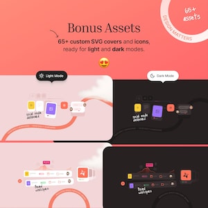Offers 65+ assets, including covers, icons and more in SVG format.