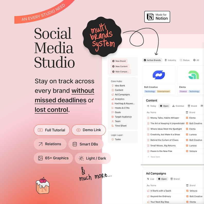 Social Media Studio Template for Notion - Manage Multiple Brands in One Powerful System