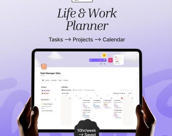 Life & Work Planner Notion Template | Tasks Projects Calendar System