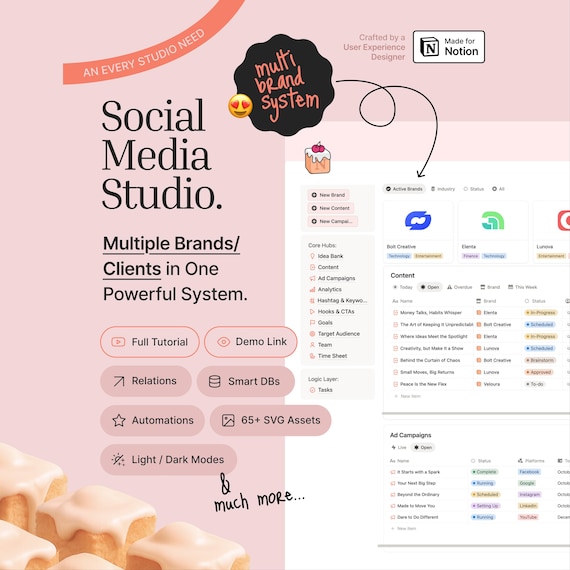 Notion Social Media Planner Studio Grade Template | Multi Brand Content Creator System