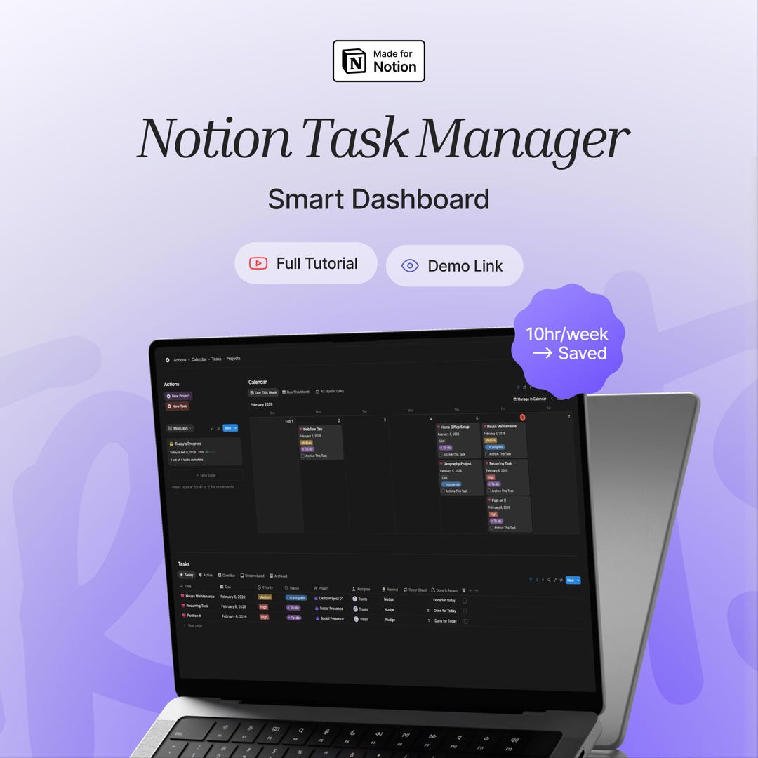 Notion Task Manager Dashboard | Smart Productivity System | Save Time ...