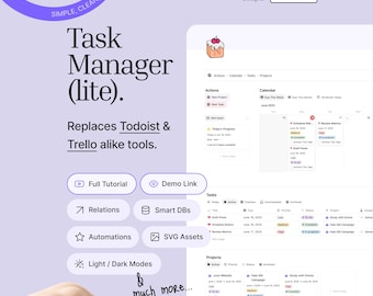 Notion Task Manager Template | Task & Project Management System for Productivity | Fully Customizable