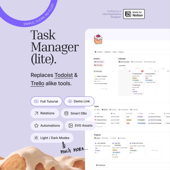 Notion Task Manager Template | Task & Project Management System | Fully Customizable