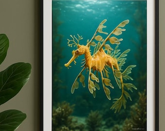 Leafy Sea Dragon Wall Art – 8K Underwater Wildlife Print – Ocean Photography Decor, Marine Life Nature Poster, Sea Creature Fine Art