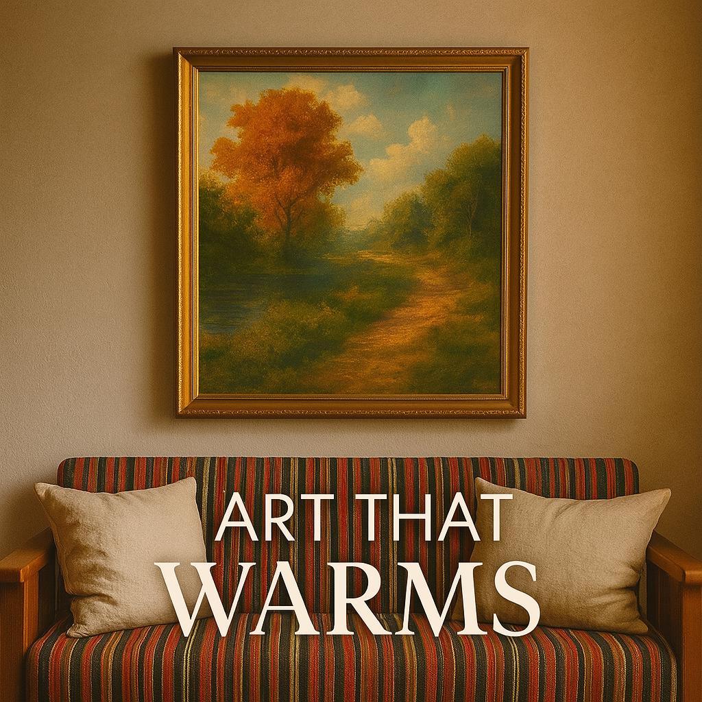 Impressionist Autumn Landscape Painting | Golden Tree by River | Large Wall Art Print | Fall Forest Nature Path Decor | 8K Fine Art Poster