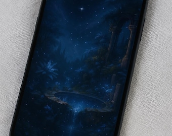 Fantasy Dreamcore Phone Wallpaper | Celestial Ruins Digital Download | Starry Night Forest Mobile Background | Dark Aesthetic Art